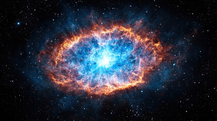 stunning view of colorful nebula in night sky, showcasing vibrant blues and fiery oranges