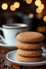 Spiced Gingerbread Cookies with Coffee on Rustic Wooden Table