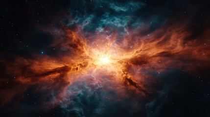 Fototapeta premium stunning cosmic explosion in night sky, showcasing vibrant orange and blue hues