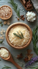 Fototapeta premium Magnesium and sugar scrub with natural ingredients and granular texture. Perfect luxury spa for gentle and effective skin care.