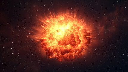 Explosive cosmic event in night sky with fiery colors and stars