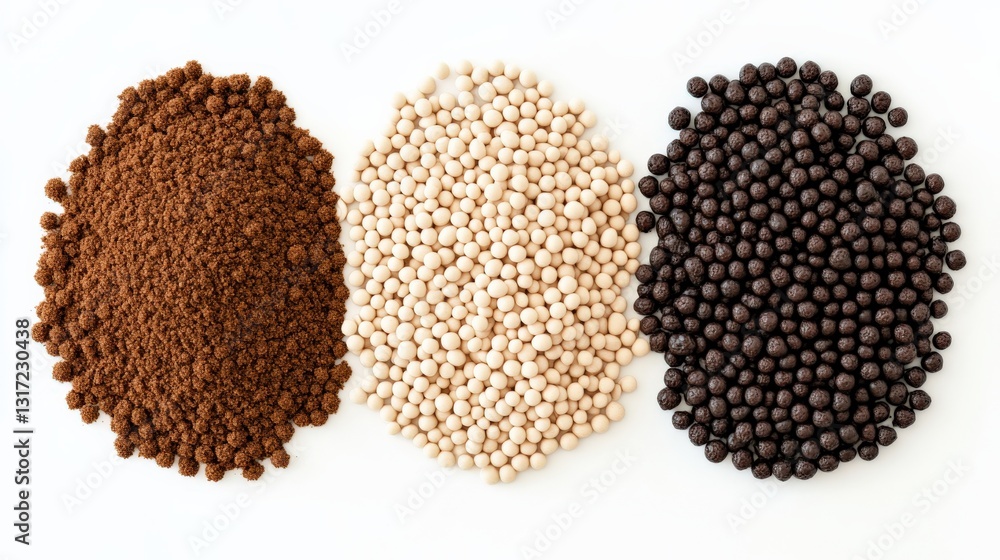 Poster various types of coffee and cocoa powders arranged in a visually appealing manner
