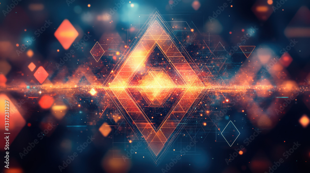 Aufkleber glowing geometric pattern. abstract geometric pattern with glowing orange triangle shapes, points, a
