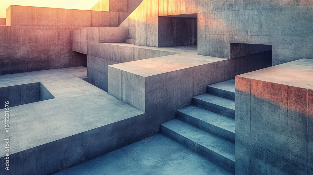 Poster concrete geometric design. a captivating, modern geometric architecture shows clean concrete lines a