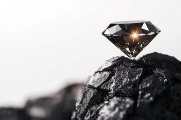 A stunning black diamond resting on a textured charcoal surface, showcasing unique beauty.