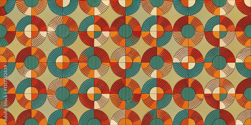 Aufkleber a mesmerizing pattern of interlocked circles, each composed of four segments adorned with intricate 