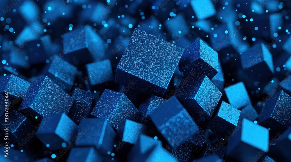 Poster Blue Geometric Shapes with Floating Effects in Spatial Background