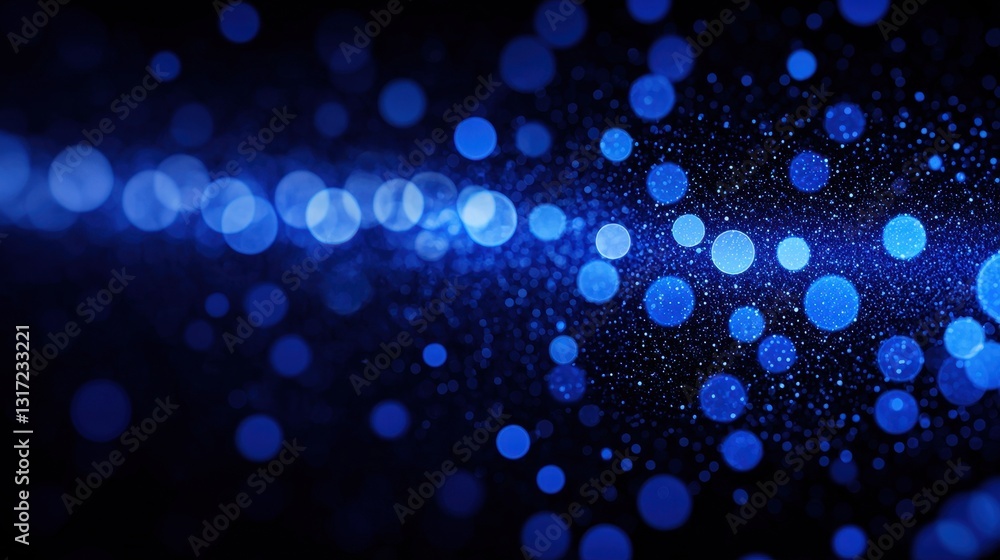 Poster blue sparkling bokeh effect with glowing lights in dark background