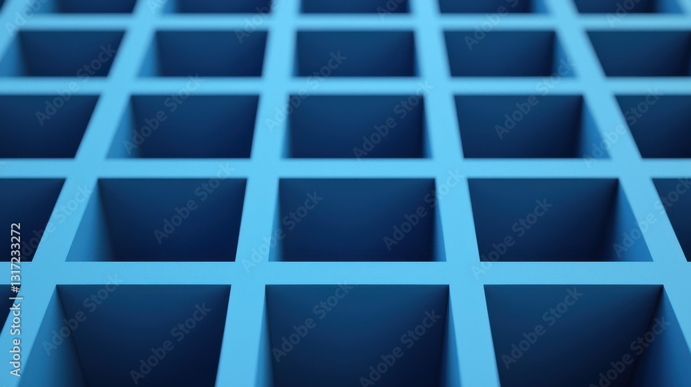 Poster blue grid pattern with square cavities on a smooth surface