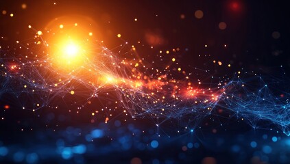 Obraz premium Abstract glowing particles wave, energy flow, network connection.