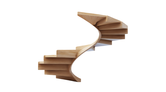 終わりのない曲線階段が浮かぶ未来的なアート作品。generative ai