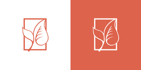 Leaf logo icon design, Simple Leaves logo in frame concept, Usable for Residential Landscape construction, autumn tree branch leaves foliage botanical, Natural leaf concept suitable for your business.