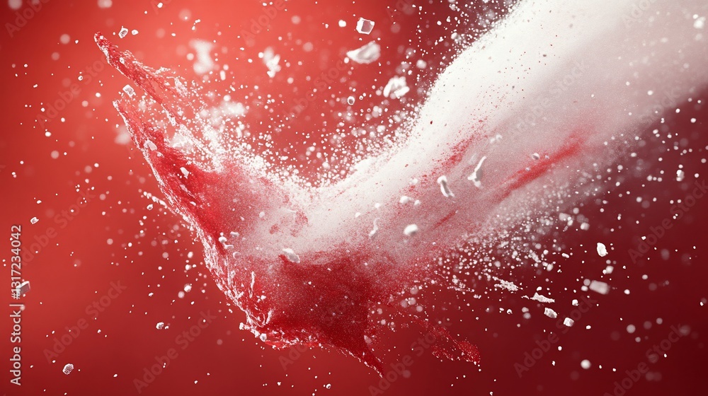 Poster abstract red and white splash: a dynamic burst of color and texture