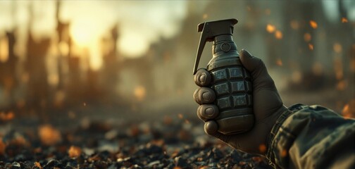 Close-up of a Military Hand Grenade with Dramatic Lighting and a Dark Background