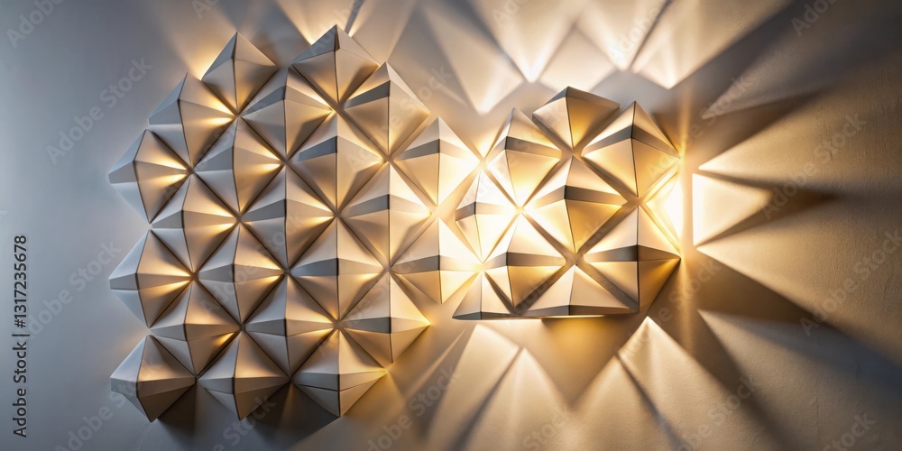 Poster A Geometric Wall Fixture Creates Intricate Light Patterns with Warm, Illuminating Rays