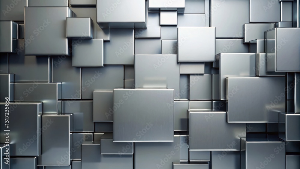 Leinwandbilder A wall constructed of overlapping metallic squares creating a 3D illusion of depth and texture