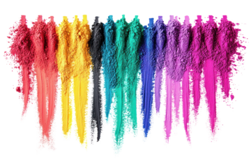 Explosive mix of colorful paint powders in a cascading motion, displaying a spectrum of vibrant hues.
