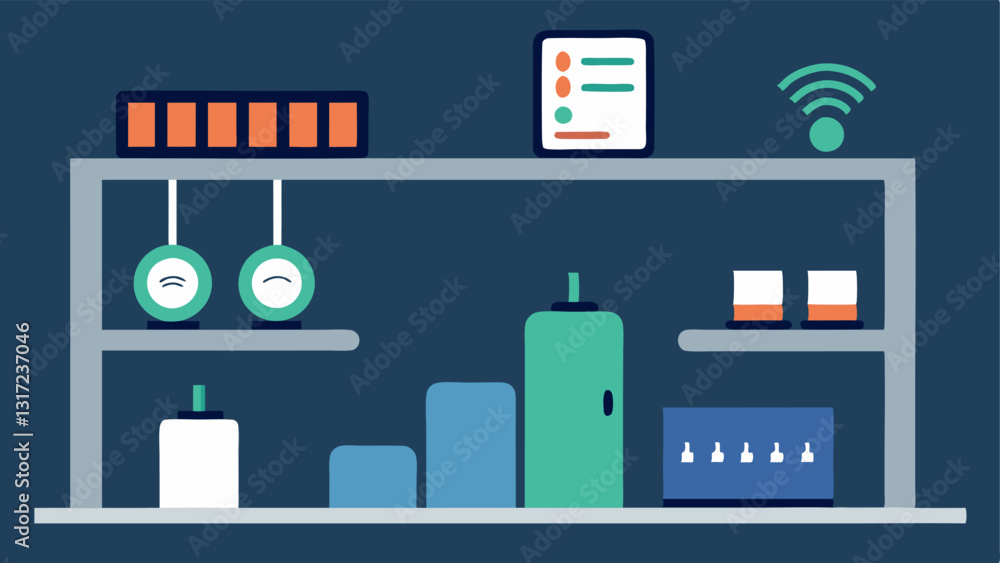 Poster smart shelves an illustration of shelves with sensors that track product levels. when stock is low a