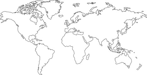 Global word map outline.World map line drawing. Hand drawn world map on white background