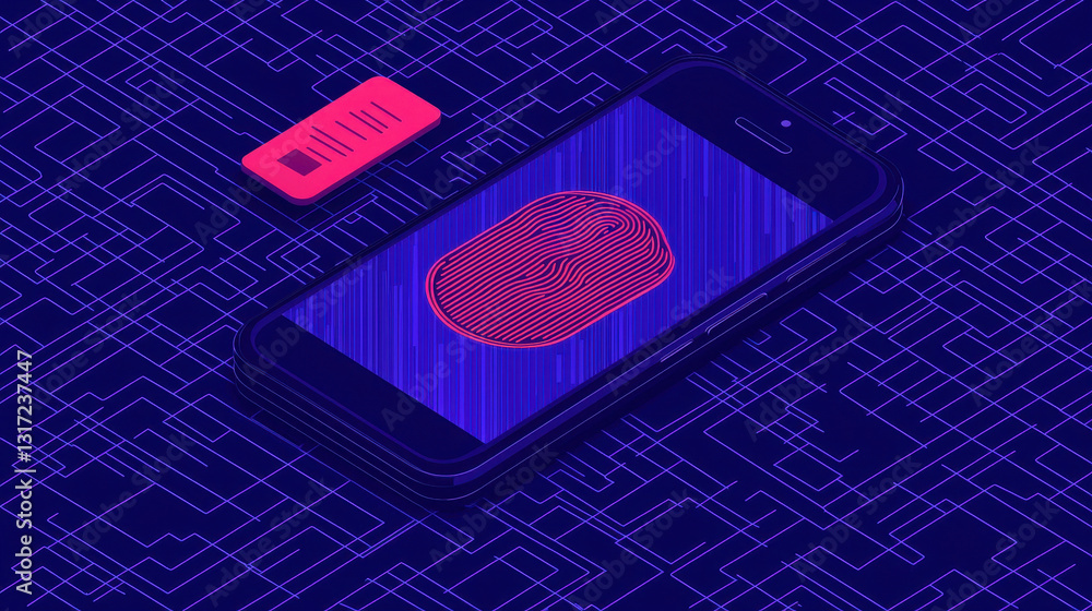 Poster digital fingerprint on smartphone screen with circuit design