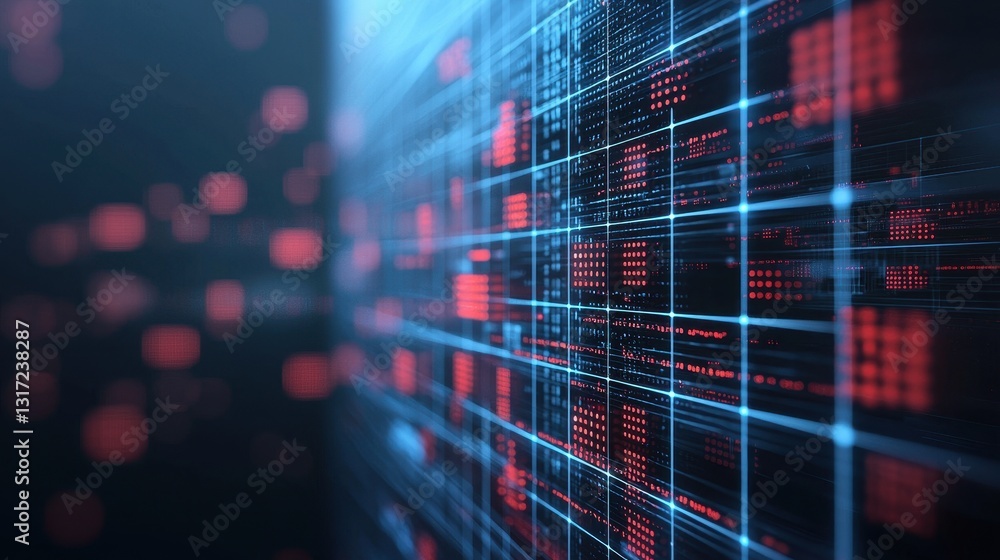 Poster abstract digital data visualization with red and blue elements