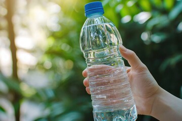 Hand holding a clear water bottle