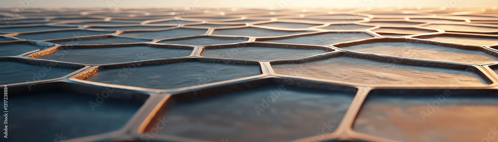Aufkleber closeup view of hexagonal tiles with reflections and warm lighting creates captivating