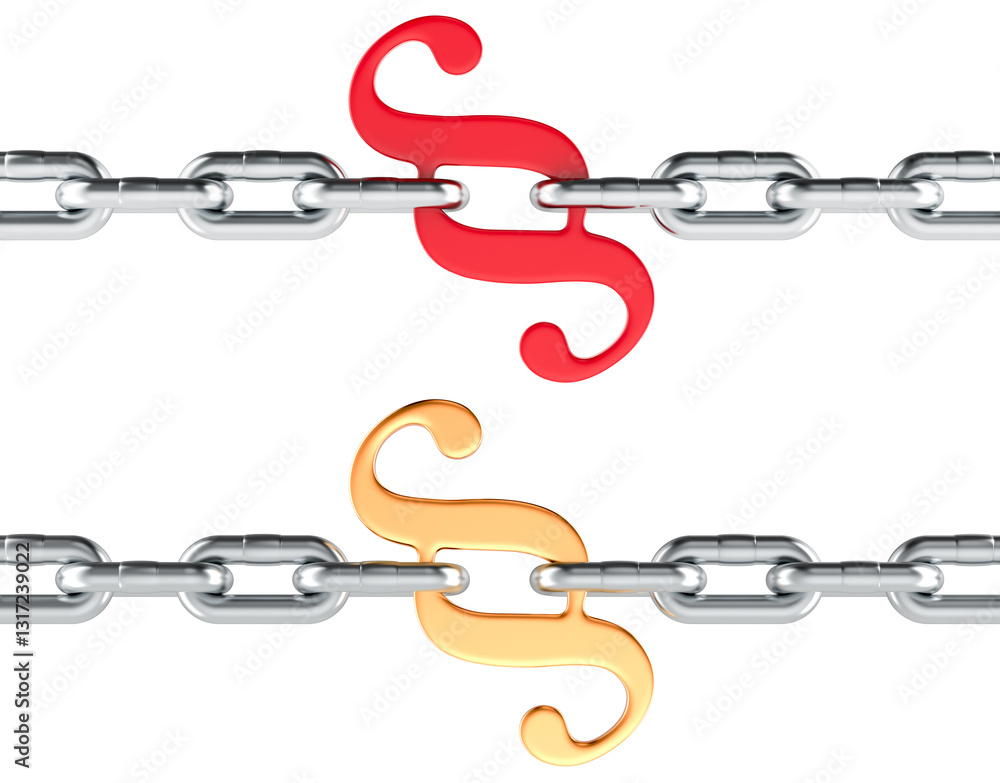 Poster paragraph with link of chain. stability and protection in legislation, concept. 3d rendering isolate