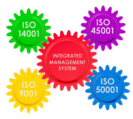 IMS, Integrated Management Systems  concept from gears. 3D rendering isolated on transparent background