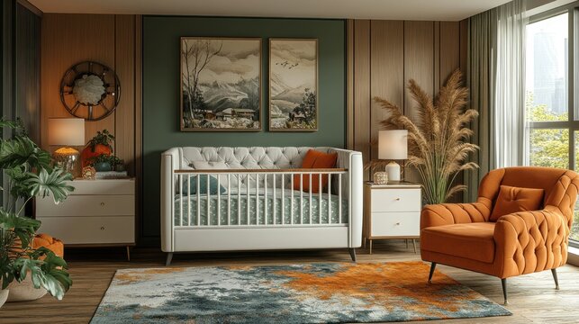 Modern nursery room crib interior design