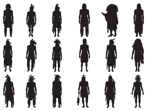 NATIVE AMERICAN MAN SILHOUETTE WHITE BACKGROUND