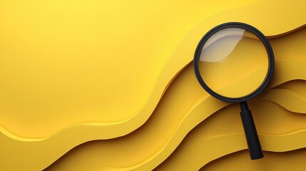 Black Magnifying Glass on Yellow Wavy Background