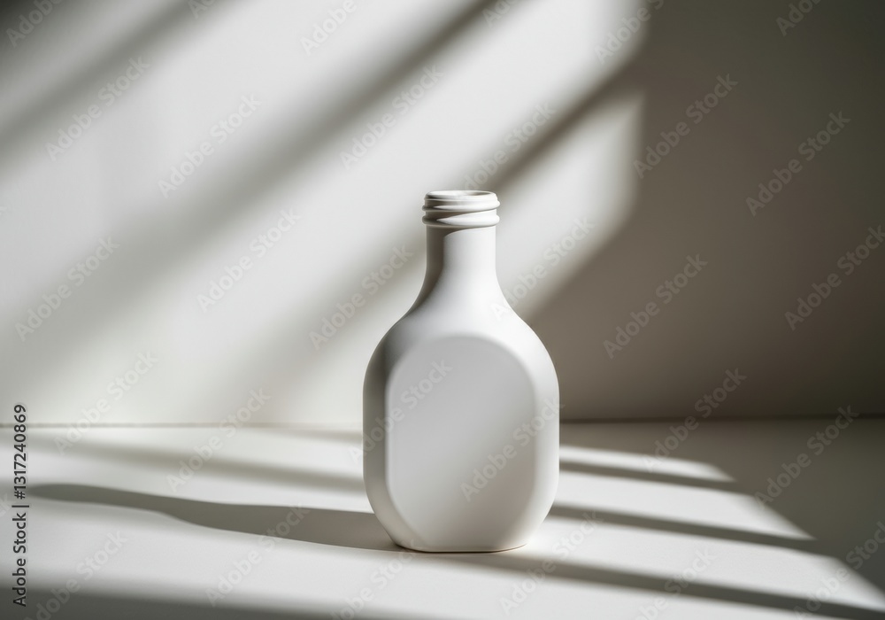 Poster minimalist white bottle with soft shadows creating a serene atmosphere