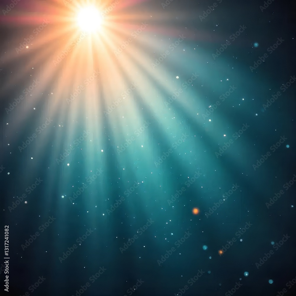 Poster a dramatic image of bright sunlight shining through, creating rays of light that scatter across a da