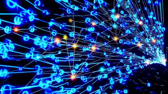 Digital network expansion. Connection dynamics with evolving data pathways. Seamless loop tracking shot with dynamic panning.