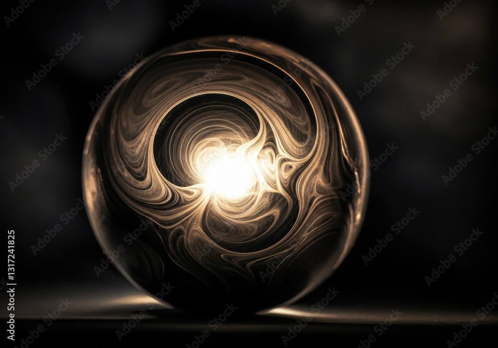 Poster swirling marble orb illuminated from within, creating a mesmerizing effect