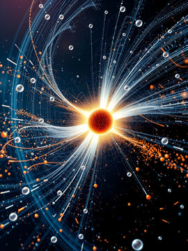 Quantum state collapse, wavefunction observation, dynamic subatomic particles, quantum mechanics, uhd, copy space for text,
