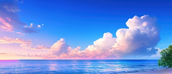 Expansive View of Luminous Clouds Over Serene Sea at Dusk with Vibrant Sky and Soft Waves