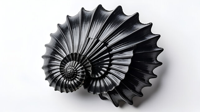 Black Murex Seashell Top View Isolated on White Background