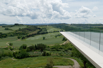 View of the panoramic terrace and surrounding countryside in Peccioli village . Pisa, Tuscany Italy