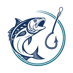 Vintage-Style Illustration of a Fisherman Catching a Large Fish .