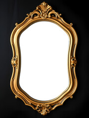Goldframed mirror with ornate design on black background