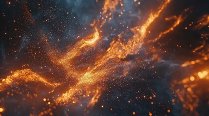 Fototapeta premium Abstract Nebula with Glowing Particles in Shades of Orange and Dark Blue