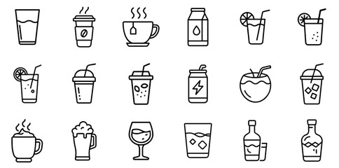 "Drinks Icon Set: A Collection of Symbols Representing Popular Beverages, Refreshments, and Cocktails"