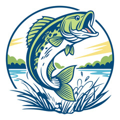 Vintage-Style Illustration of a Fisherman Catching a Large Fish .