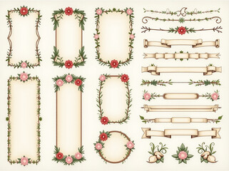 Elegant floral frames and banners in a vintage style.