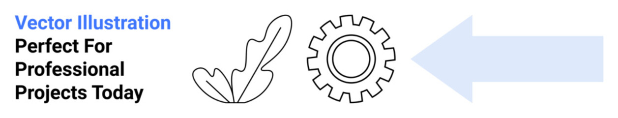 Feather, gear, and arrow outline suggest artistry, mechanics, and forward direction. Ideal for creativity, engineering, innovation, goal setting navigation branding or progress visualizations