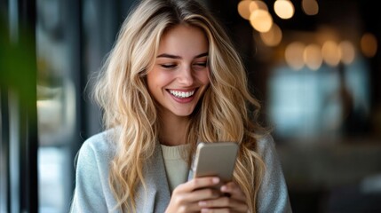Happy woman using a phone