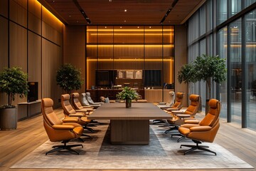 Fototapeta premium Executive Meeting Room with Modern Design and Comfortable Ergonomic Chairs