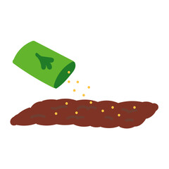 Sowing seeds in ground in flat cartoon design. Vector illustration